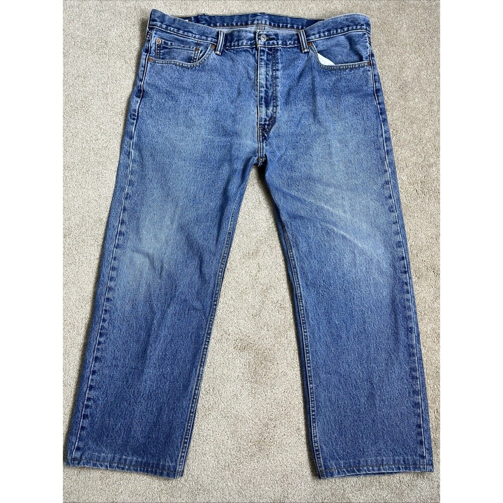 Levis 505 Jeans Mens Blue Straight Leg StoneWash Denim Workwear 42 x 26.5 Hemmed